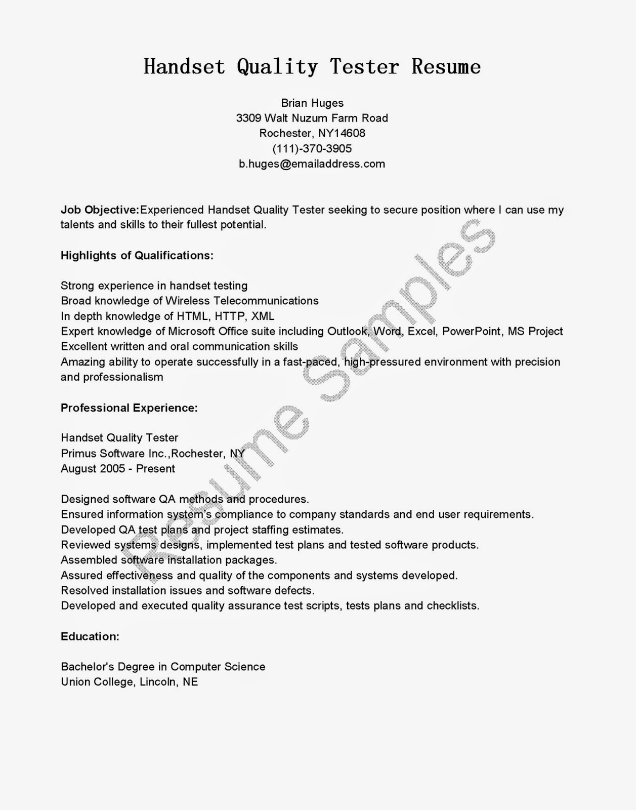 Software quality assurance analyst sample resume